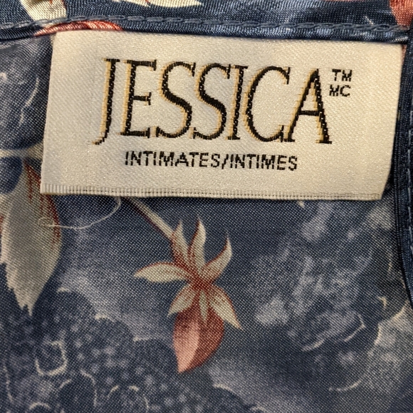 XL Vintage 1990s Jessica Intimates Blue with Pink Roses 2 Piece PJ Lounge Set - Picture 5 of 7